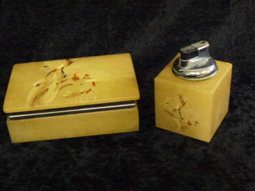 MARBLE CIGARETTE BOX AND LIGHTER