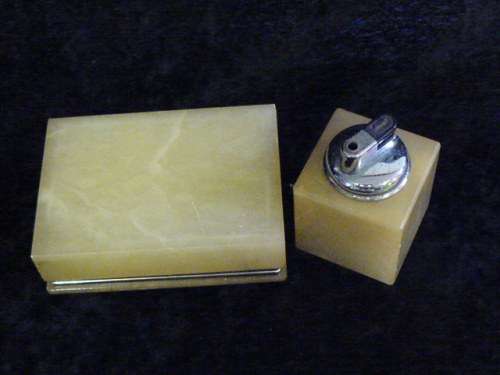 MARBLE CIGARETTE BOX AND LIGHTER