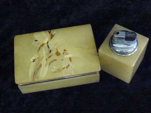 MARBLE CIGARETTE BOX AND LIGHTER