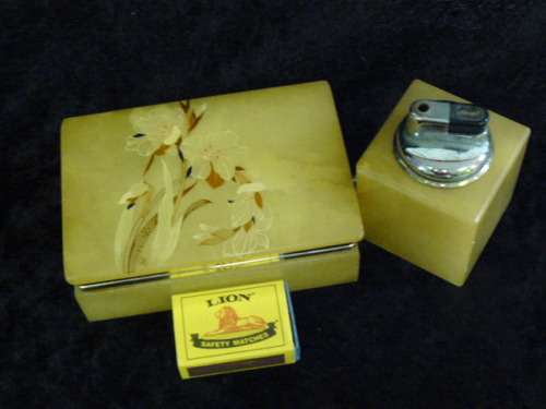 MARBLE CIGARETTE BOX AND LIGHTER