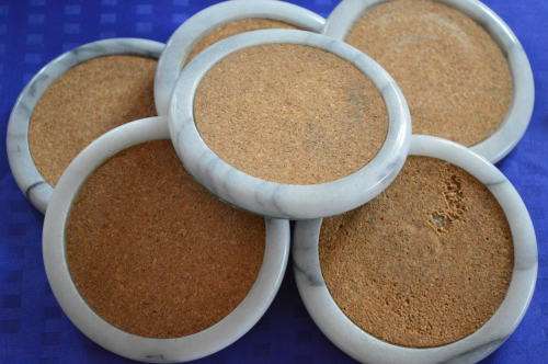 nice marble and cork vintage set of 6 coasters