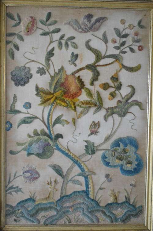 Absolutly stunning cotton and wool crewel embroidered fabric picture 73x50cm