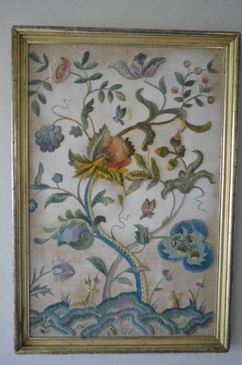 Absolutly stunning cotton and wool crewel embroidered fabric picture 73x50cm