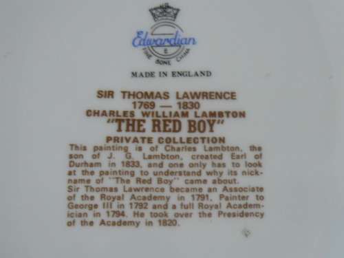 EDWARDIAN THE RED BOY COLLECTABLE PLATE 20.5 CM AND GOLD RIM