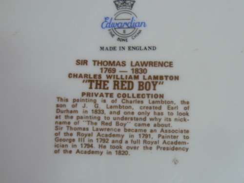EDWARDIAN THE RED BOY COLLECTABLE PLATE 20.5 CM AND GOLD RIM