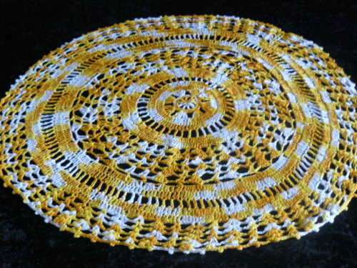 HAND CROCHETED ORANGE AND WHITE COTTON DOILIE 55 CM