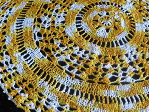 HAND CROCHETED ORANGE AND WHITE COTTON DOILIE 55 CM