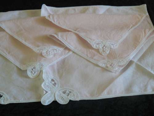 6 X VINTAGE COTTON NAPPKINS plae pink and white