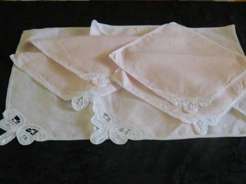 6 X VINTAGE COTTON NAPPKINS plae pink and white
