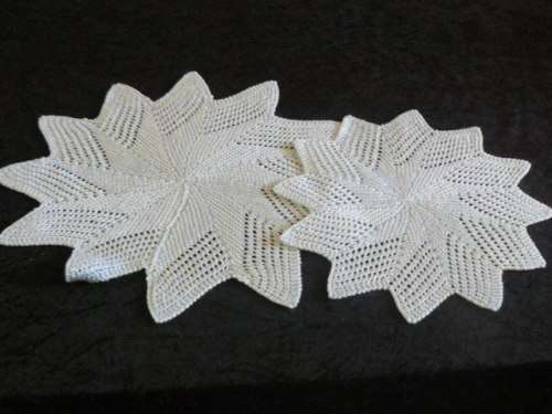 HAND KNITTED DOILIES Stunning Plae Blue with white intertwined