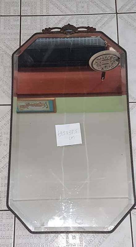 Stunning large Antique wall mirror with bevelled glass and enamel blue inlay