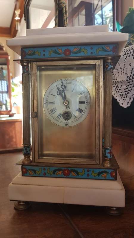 Cloisonne,brass and marble mantle clock Reduced