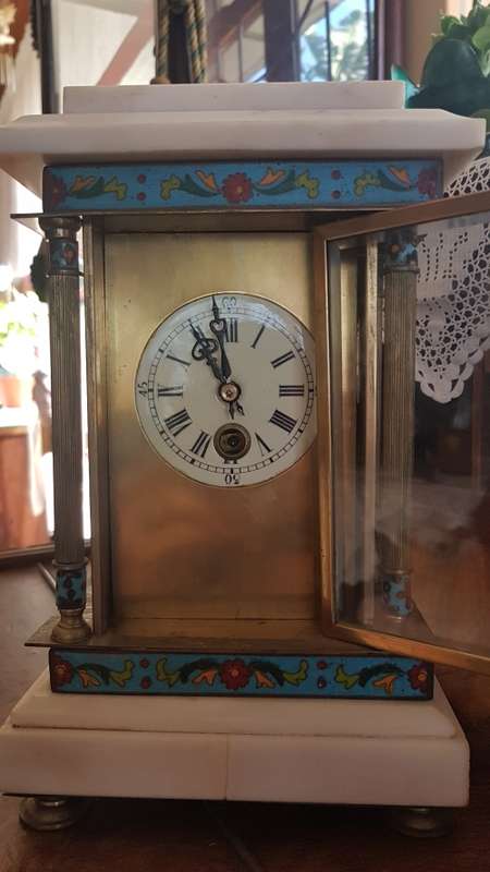 Cloisonne,brass and marble mantle clock Reduced