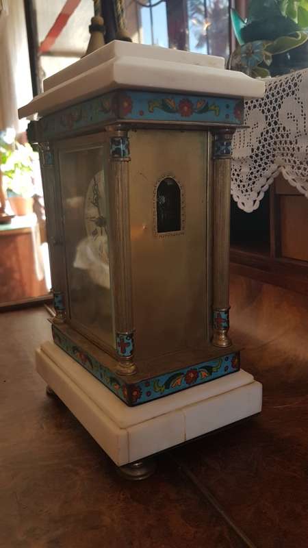 Cloisonne,brass and marble mantle clock Reduced