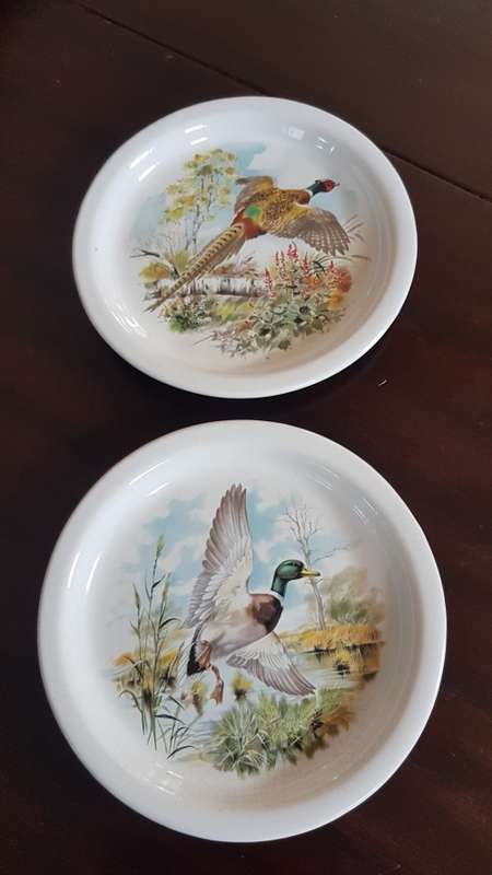 pottery type shallow bowls x 2 very nice bird pics