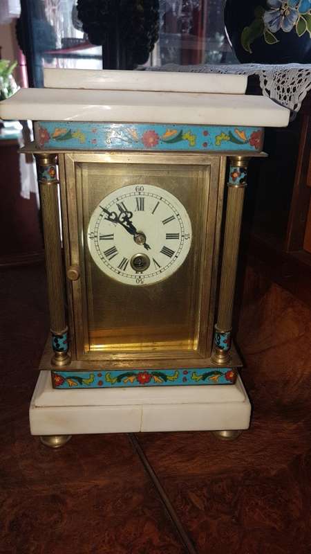 Cloisonne,brass and marble mantle clock Reduced