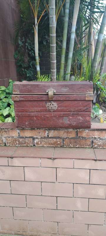 I. Wiles and sons Wolverhampton England metal traveling trunck