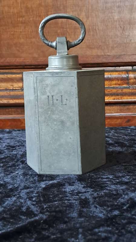late 1800`s hexagon screw top pewter bottle RARE