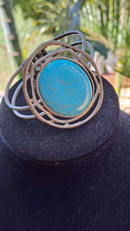 Studio hand crafted Turquoise bracelet spring latch adjustable