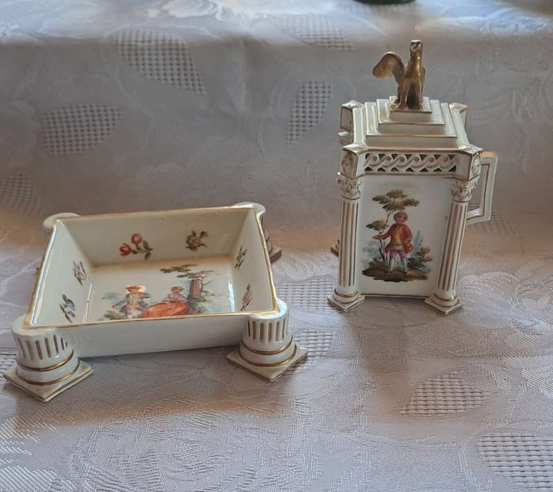Genuine Royal Vienna footed dish and lidded jar hand painted BEAUTIFULL