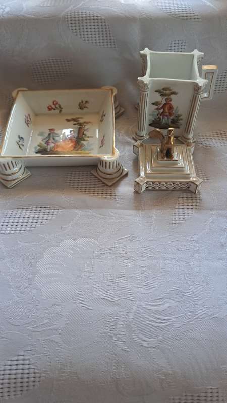 Genuine Royal Vienna footed dish and lidded jar hand painted BEAUTIFULL