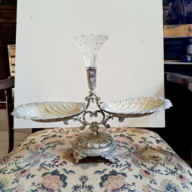 Victorian silver plated Epergnes with Crystal flute