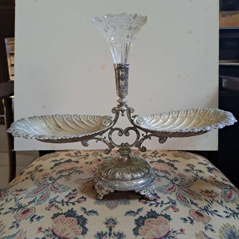 Victorian silver plated Epergnes with Crystal flute