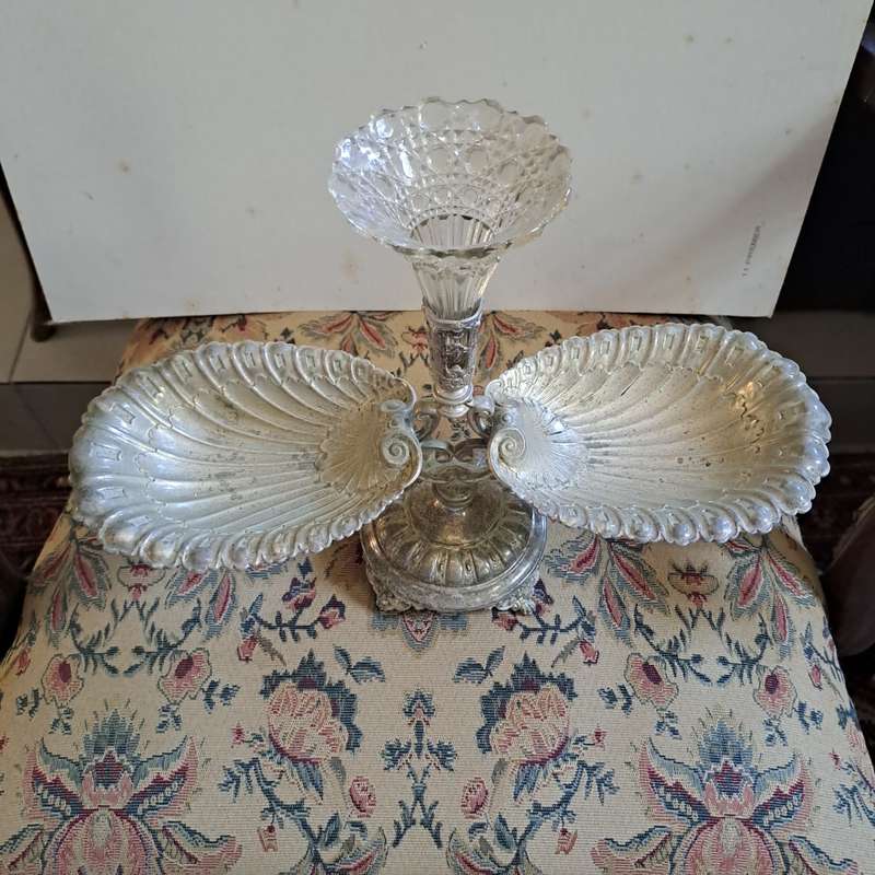 Victorian silver plated Epergnes with Crystal flute