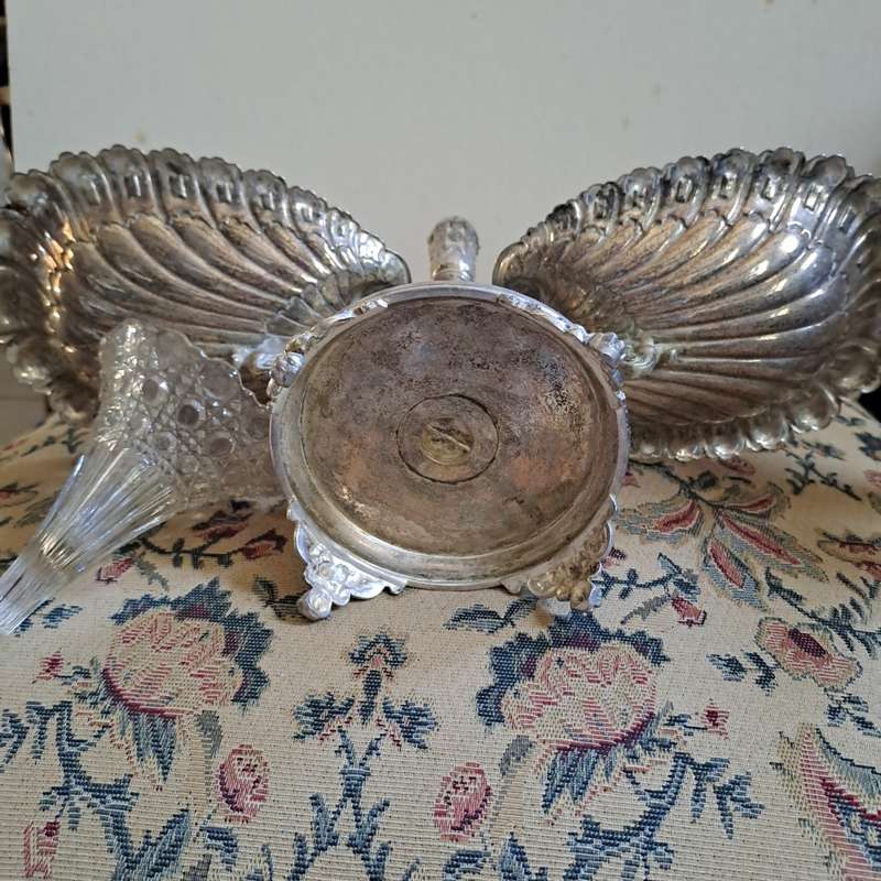 Victorian silver plated Epergnes with Crystal flute