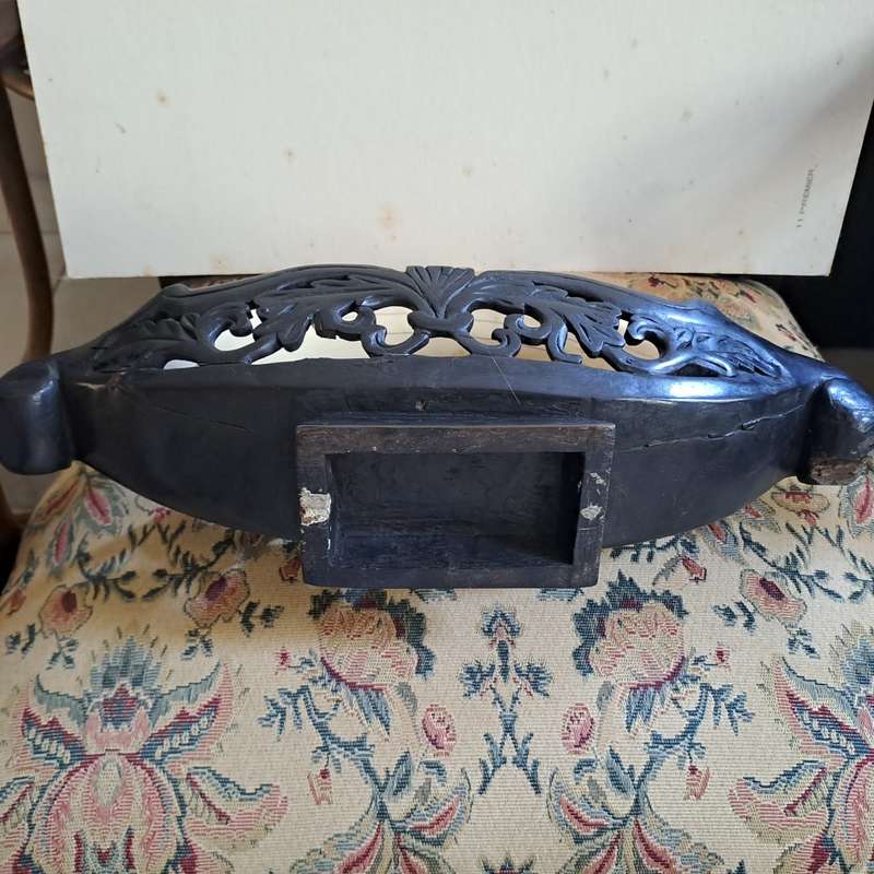 Very Large 45cm carved bone  with carved ebonised bowl