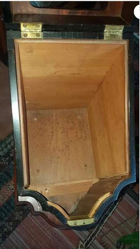 REDUCED Antique Georgian mahogany serpentine letter/knife box on stand with draw