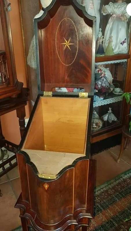 REDUCED Antique Georgian mahogany serpentine letter/knife box on stand with draw