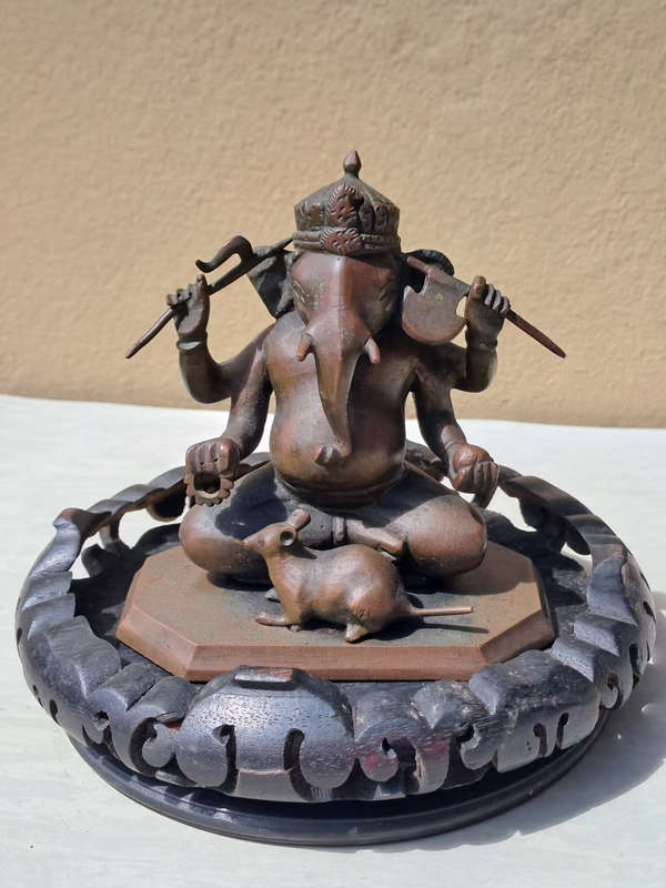 REDUCED Bronze Ganesha with bandicoot rat statue ca 1900-1920`s