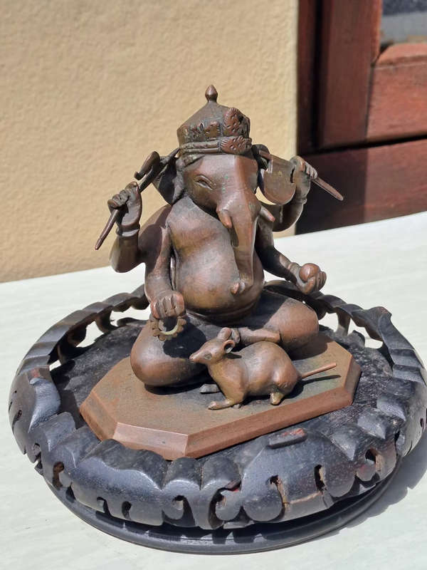 REDUCED Bronze Ganesha with bandicoot rat statue ca 1900-1920`s