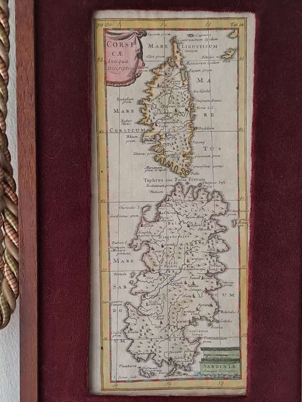 Roman Corsica & Sardinia Mediterranean Island 1711 Senex engraved hand color map