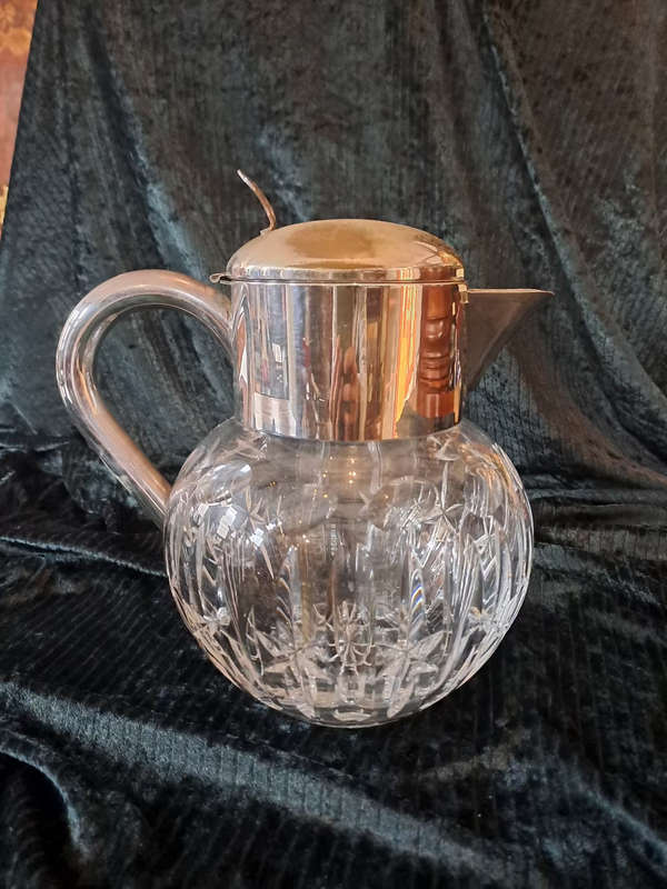 German EPNS cutt glass Chrystal pitcher with ice cooler insert