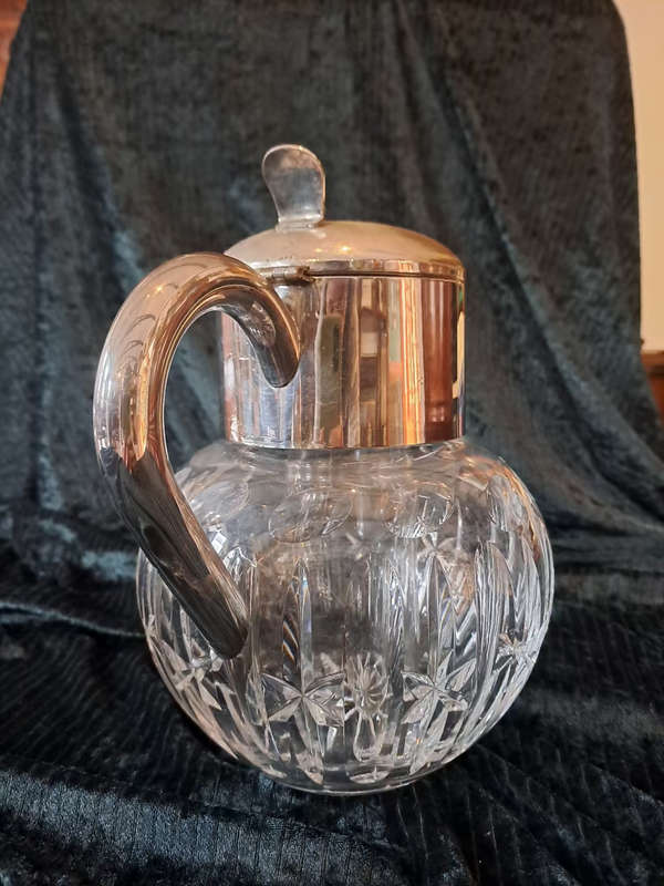 German EPNS cutt glass Chrystal pitcher with ice cooler insert