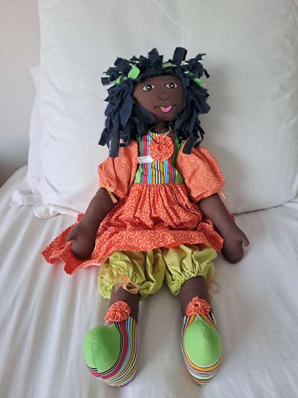 UNIQUE African hand made Shweshwe rag doll large 65cm new unused
