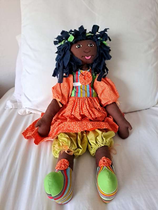 UNIQUE African hand made Shweshwe rag doll large 65cm new unused
