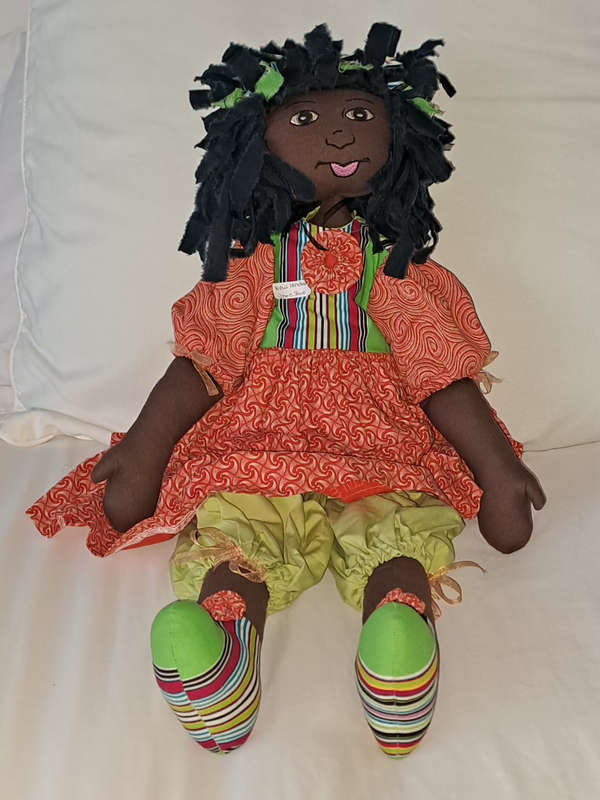 UNIQUE African hand made Shweshwe rag doll large 65cm new unused