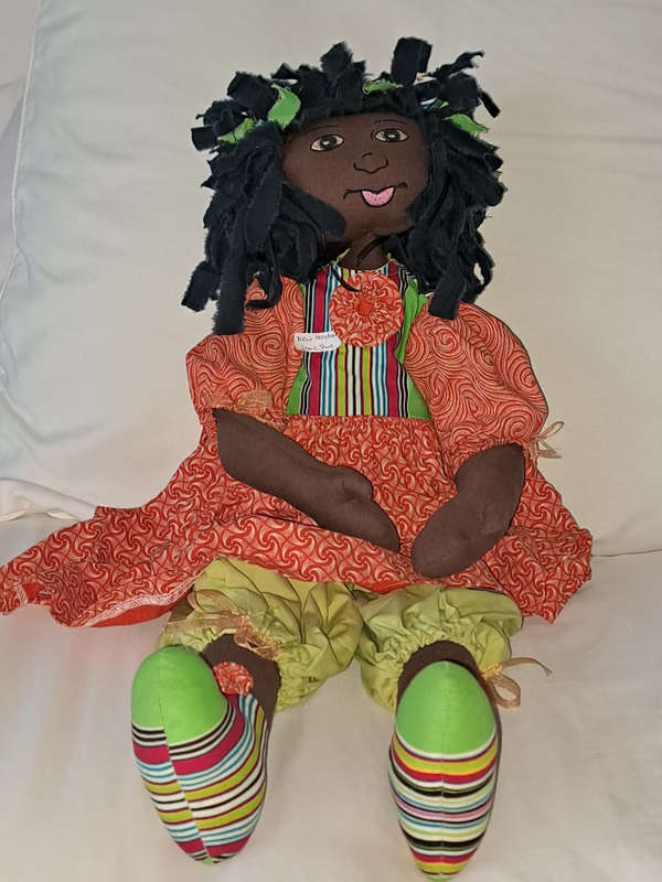 UNIQUE African hand made Shweshwe rag doll large 65cm new unused
