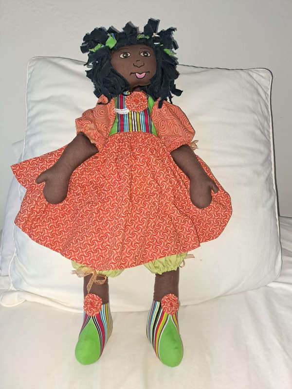 UNIQUE African hand made Shweshwe rag doll large 65cm new unused