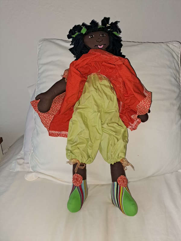 UNIQUE African hand made Shweshwe rag doll large 65cm new unused