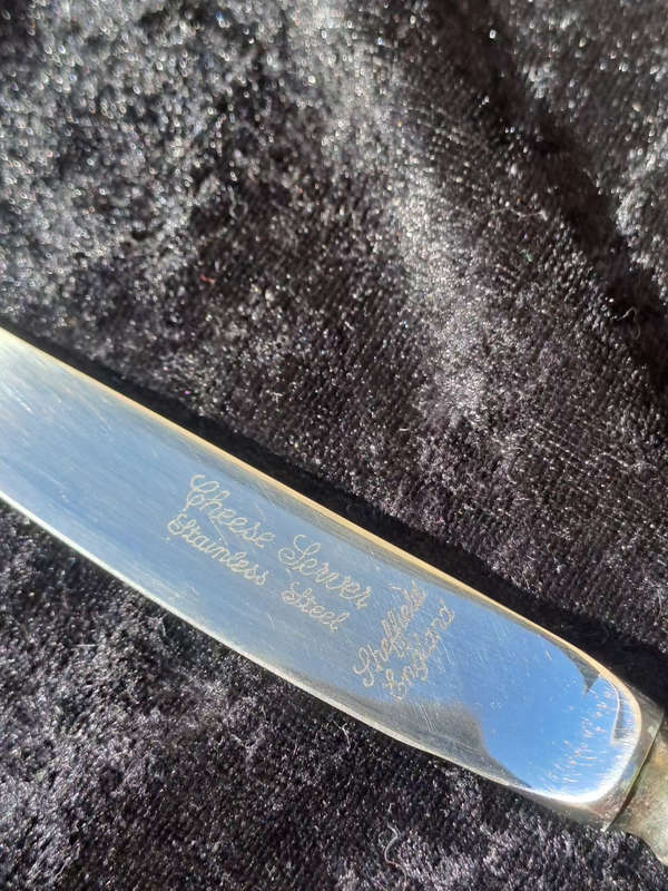 Sheffield England cheese knife and knife rest