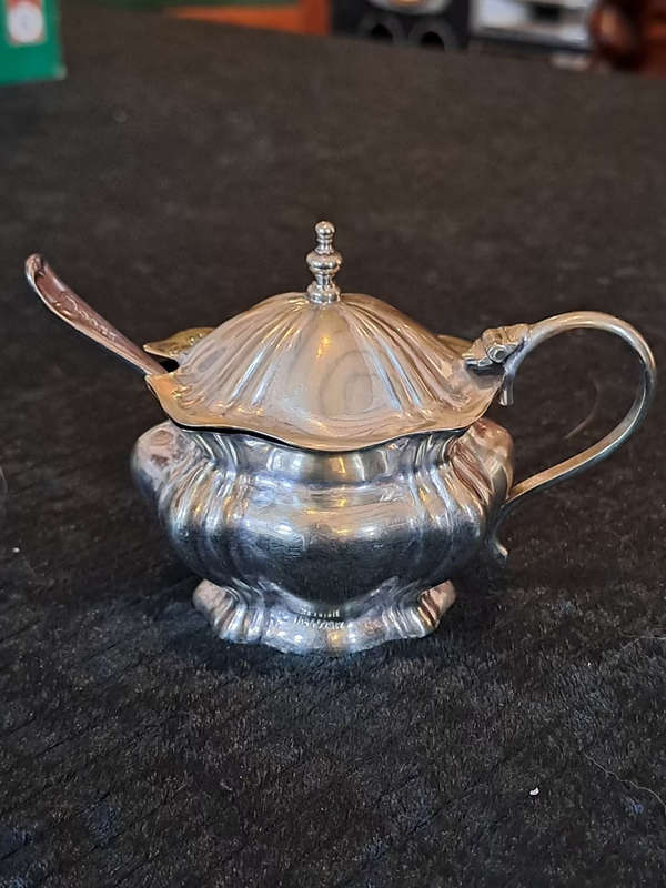 Epns mustard pot with inner and spoon