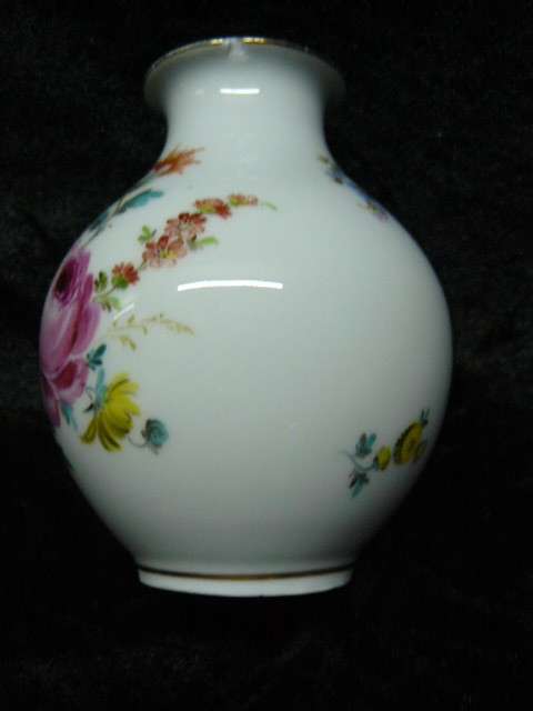 DRESDEN HAND PAINTED VASE WITH GOLD RIMS HAND PAINTED