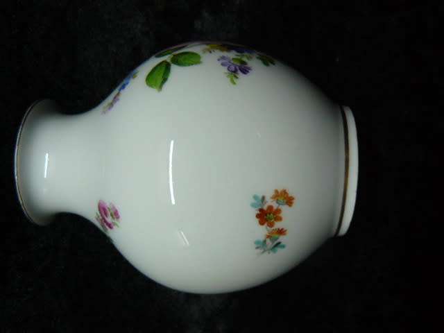 DRESDEN HAND PAINTED VASE WITH GOLD RIMS HAND PAINTED