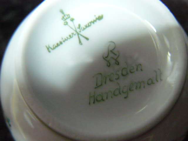 DRESDEN HAND PAINTED VASE WITH GOLD RIMS HAND PAINTED
