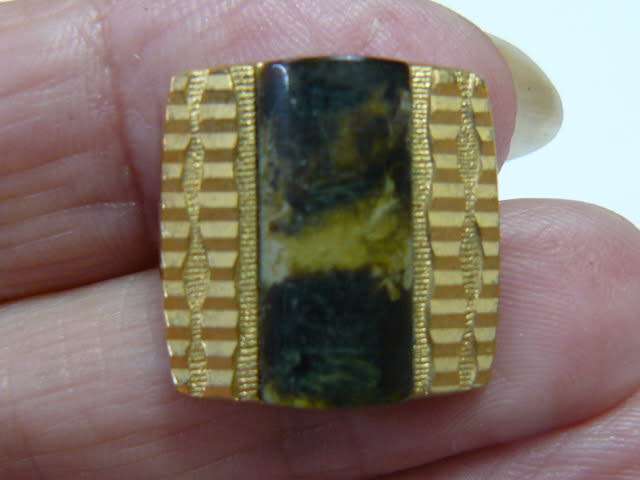 VINTAGE CUFF LINKS WITH SEMI PRECIOUS STONE GREENISH AND TIE CLIP