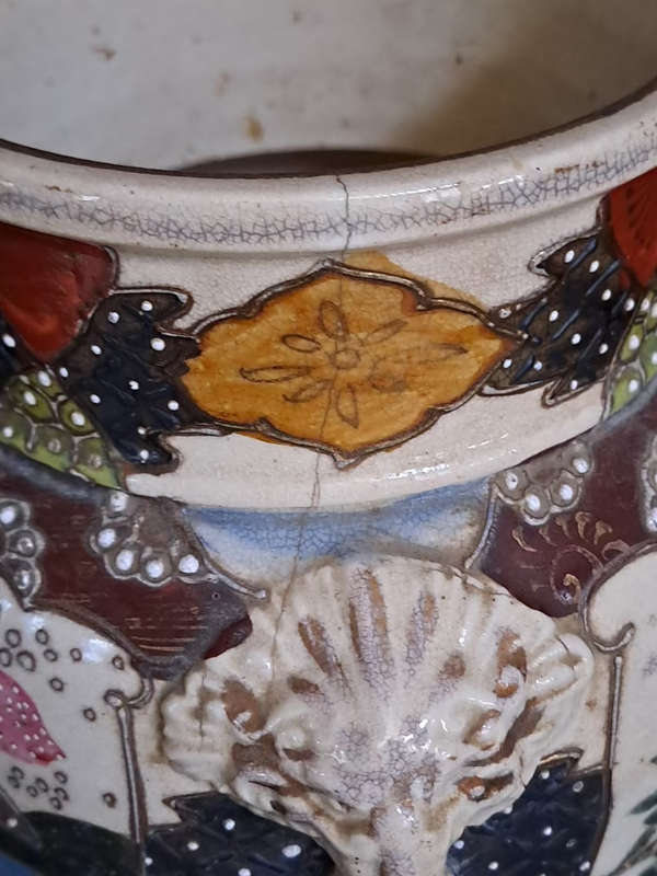 Early 20th C Japanese 29cm hand painted Satsuma marriage vase beautiful